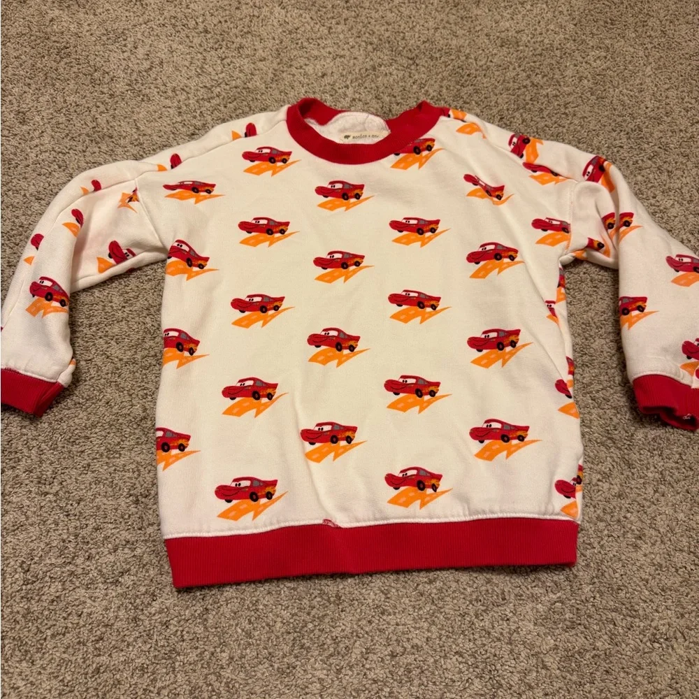 Kids Red and White Car Print Sweatshirt-Lightening McQueen - Picture 1 of 2